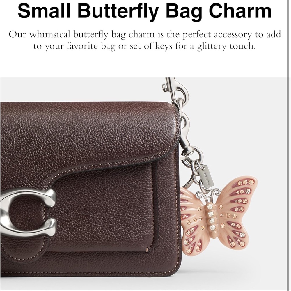 Coach Pink Butterfly Bag Charm with Crystals and Keychain - New - Picture 2 of 8